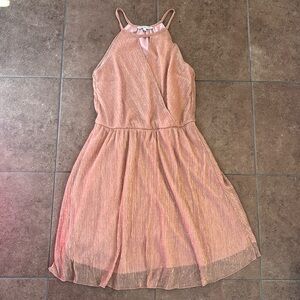 Charlotte Russe Pink/Gold Shiny Short dress with high neck size small